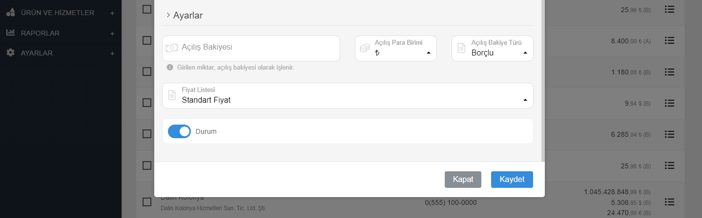 Devir Bakiyesini Ekleyin
