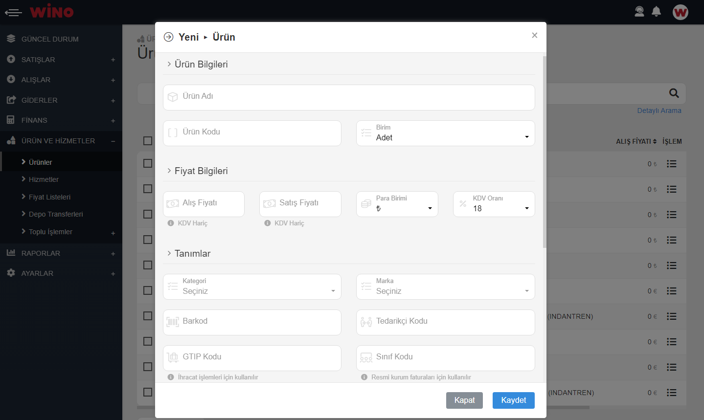 Ürün Formunu Doldurun