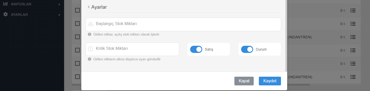 Stok miktarlarını belirleyin