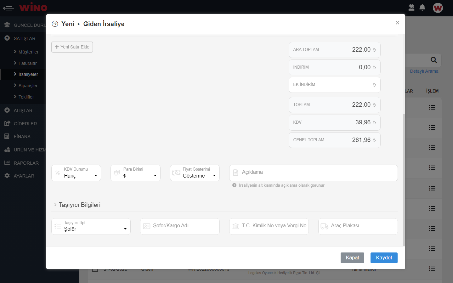 Taşıyıcı Bilgilerini Doldurun