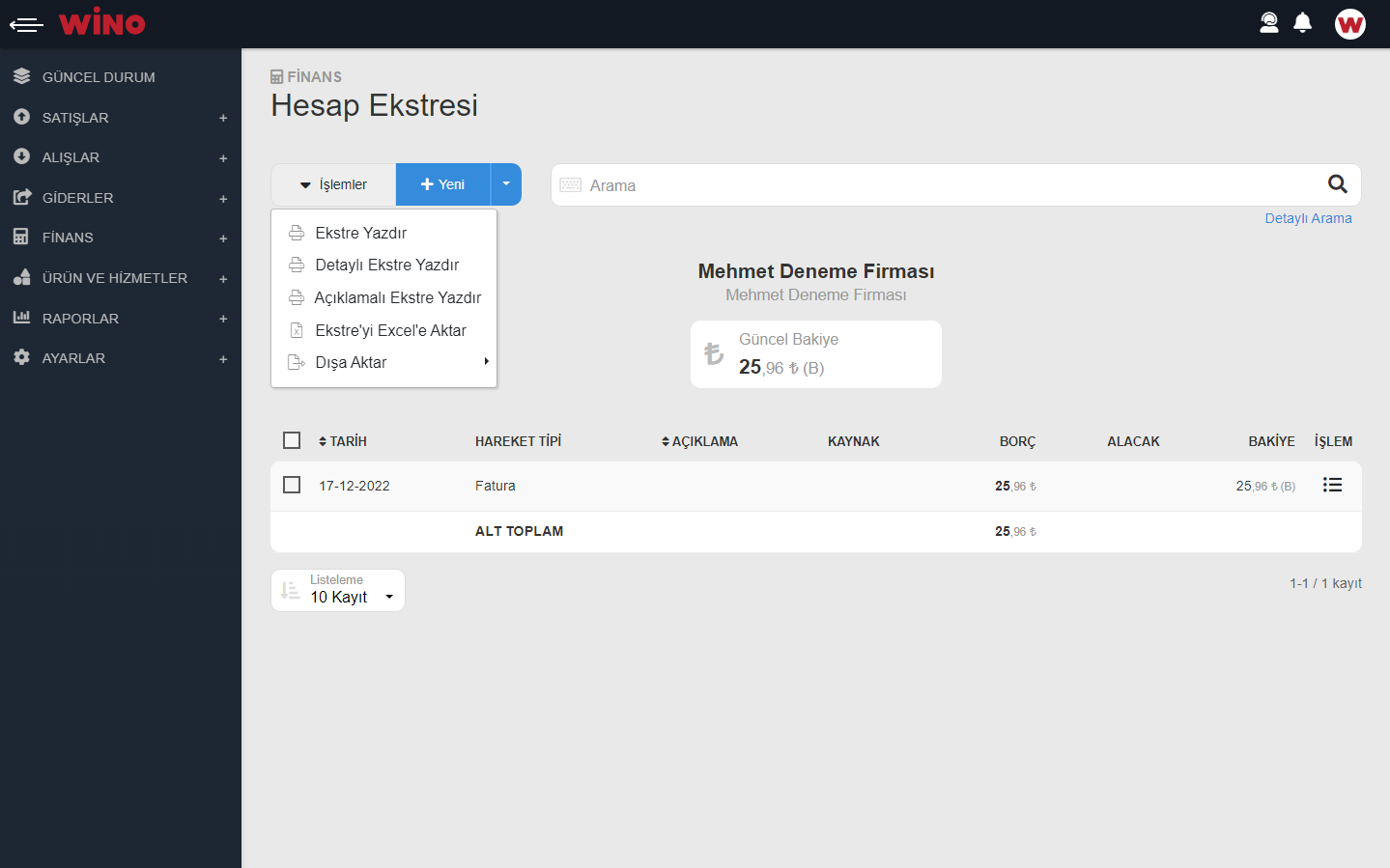 Hesap Ekstresini Yazdırın