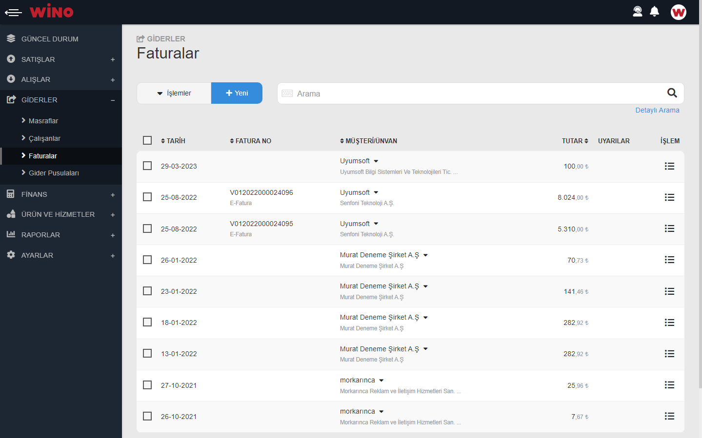 Gider Faturası Oluşturun