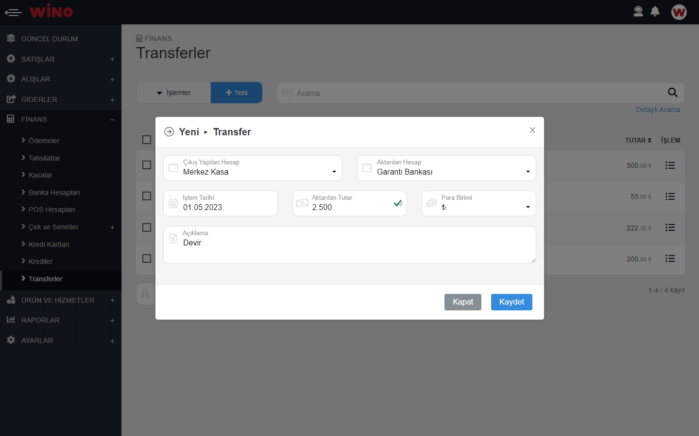 Transferlerinizi Kaydedin