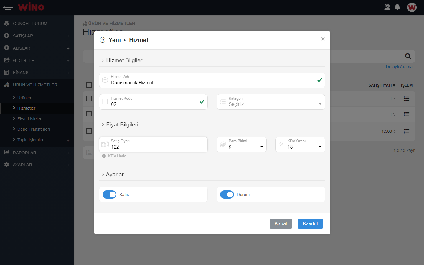 Hizmetlerinizi Kaydedin